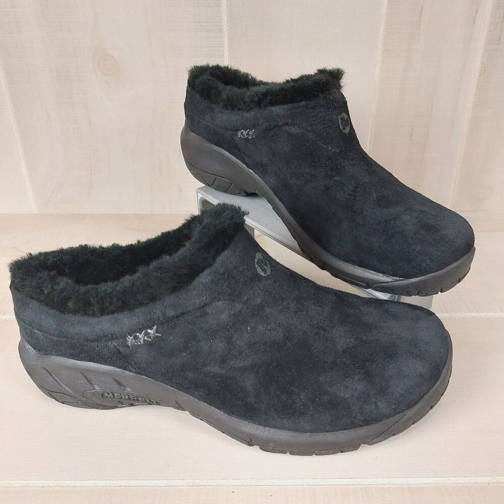 Merrell Encore Ice 4 Black Suede Fleece Lined Slip-on Clogs Women Size 9 J598840 - Picture 4 of 8